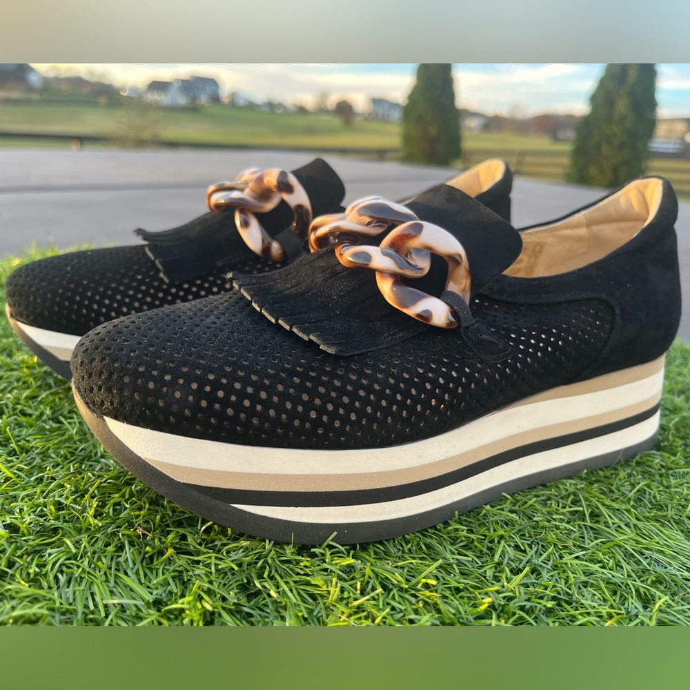 Softwaves Laser Cut Suede Platform Loafers